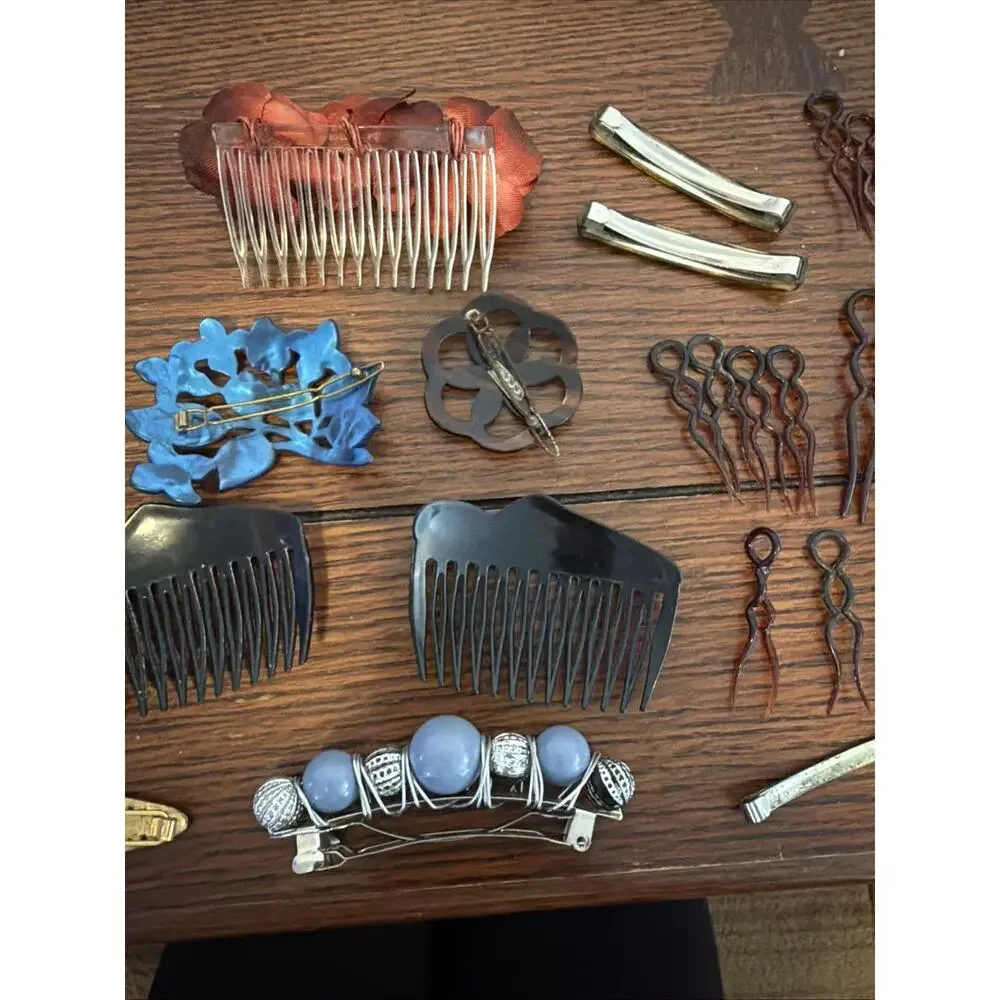 Vintage Lot Of Hair Pins Clips Berets Combs Hand Painted, Celluloid 50’s - 90’s